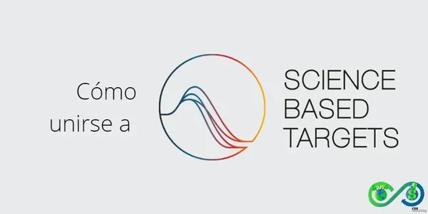 Representación visual de SBTi, destacando el título “Cómo unirse a Science Based Targets” junto al símbolo de metas científicas para la reducción de emisiones.